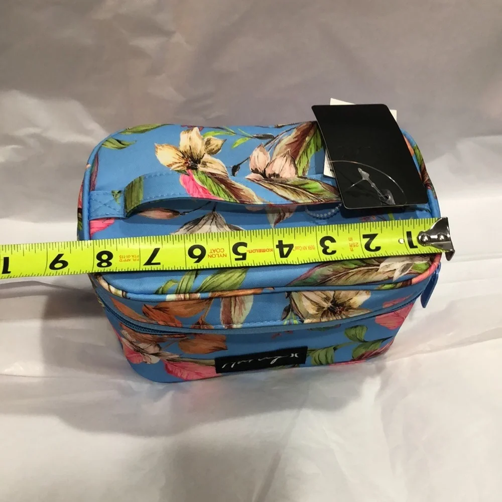 Hurley blue floral tropical island print makeup cosmetics bag case‎ new